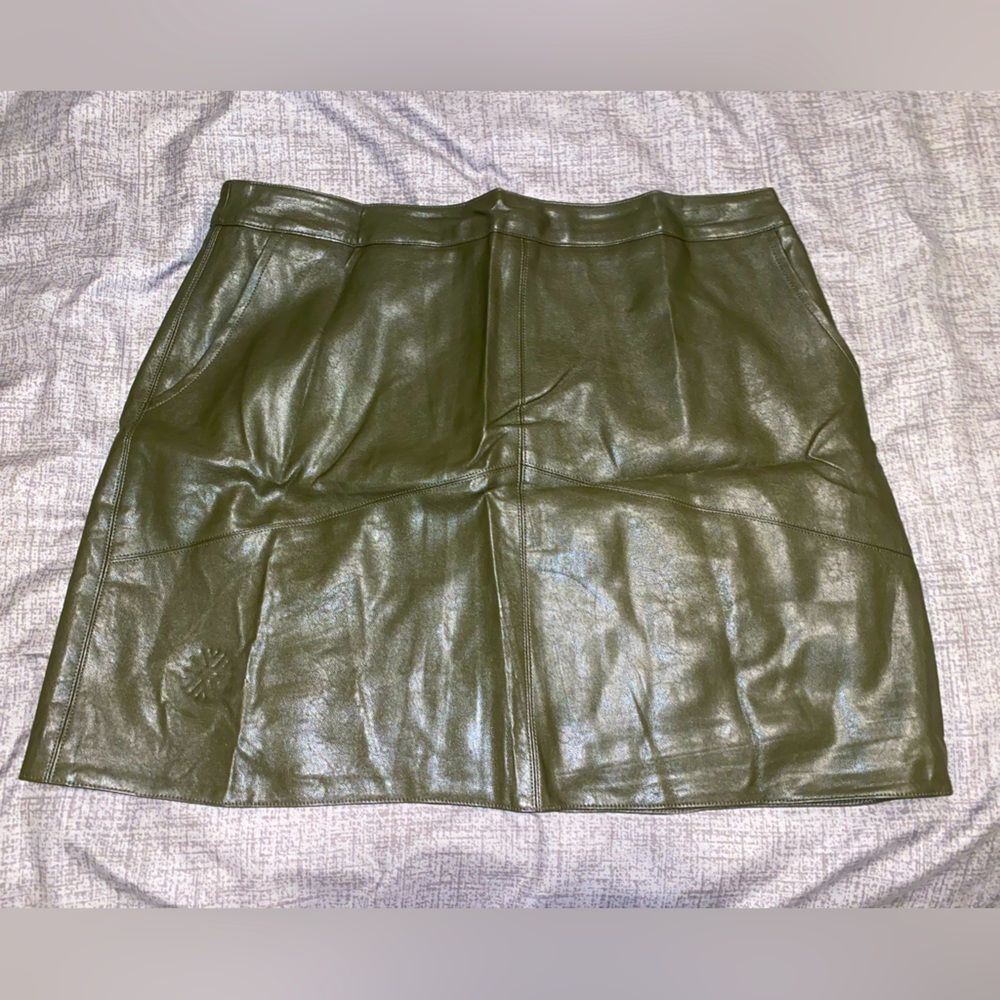 Army green faux leather skirt